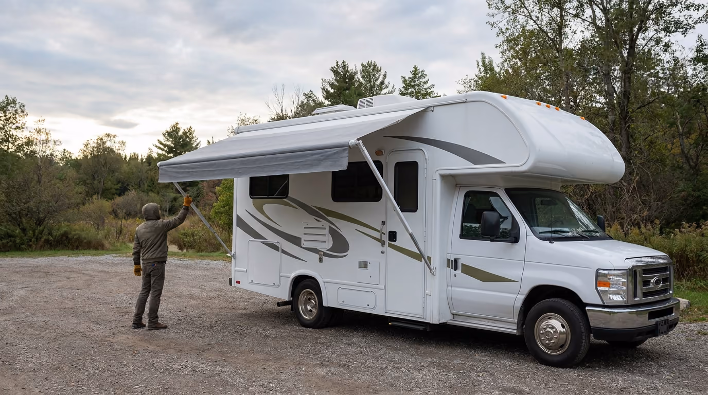 The electric awning stays extended, stalls part-way, or retracts crookedly.